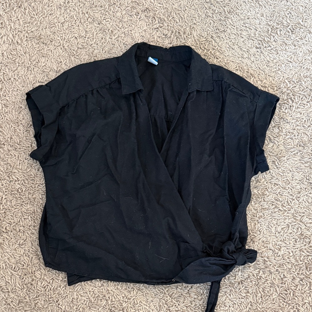 Black Wrap Linen Top